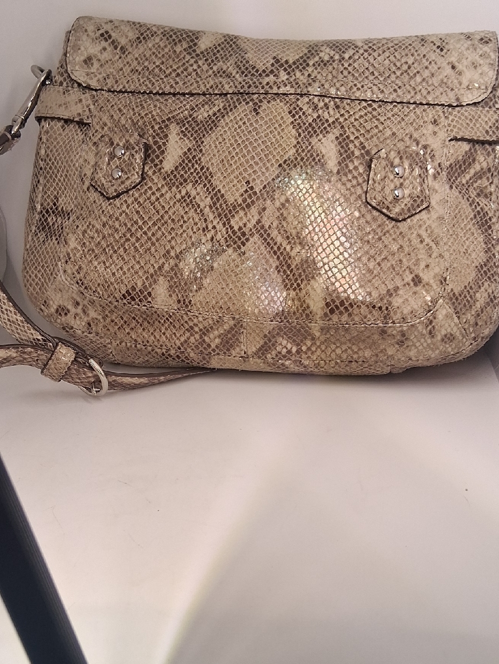 Coach Snake-Print Crossbody Bag in Taupe and Brown - Picture 3 of 7